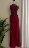Classy Mermaid Spaghetti Straps Dark Red Burgundy Chiffon Prom Dresses Inspo For Teens Formal Dress Party Outfits Prom Gowns HZ0311
