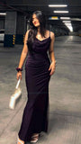 Elegant Sheath Spaghetti Straps Purple Sleeveless Long Prom Dresses 18th Birthday Outfits HZ0311