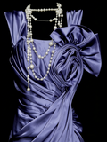 Modest Night Aesthetic Sheath Square Neck Grape Satin College Formal Outfit Long Prom Graduation Dresses For Teens HZ0311