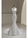 Timeless Mermaid Strapless White Satin Long Bride Dress Summer Simple Bride Dress Classy Wedding Dresses HZ0311