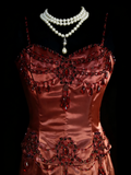 Vintage Mermaid Spaghetti Strap Rest Red Satin Beads Senior Prom dresses High School Long Formal Dresses HZ0311