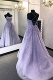 Stylish Backless Lavender Lace Long Prom Dresses Aline Evening Formal Dresses Vestidos De Dia HZ0311