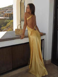 Yellow evening dress,backless party dress, Sexy mermaid prom dresses HZ0311