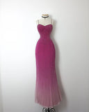 Sparkle Mermaid Spaghetti Strap Hot Pink Sequins With Beads Long Prom Dresses Formal Gown Inspo Evening Outfit HZ0311