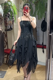 Charming Prom Dress Black Spaghetti Straps Ruffle Evening Dresses Chiffon Gala Gown Cocktail Outfits HZ0427