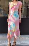 Fashion Prom Dress Chiffion V-neck Pleated Evening Dresses Print Gala Gown Cocktail Outfits HZ0427