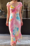 Fashion Prom Dress Chiffion V-neck Pleated Evening Dresses Print Gala Gown Cocktail Outfits HZ0427