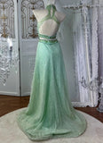Beauty Prom Dress Crew Neck Beading Evening Dress Backless Gala Gown Cocktail Outfits HZ0427