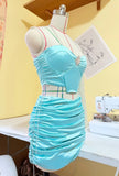 Pretty Homecoming Dress Sweetheart Pleated Two Piece Short Prom Dress Cocktail Outfits Birthday Party Dress HZ0427
