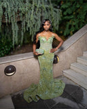 Green Mermaid Long Evening Gown Shinny Prom Dress Inspiration Party Gowns Princess Formal Dress HZ0311