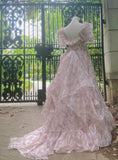 Charming Prom Dress Square Neck Print Pleated Evening Dress Gala Gown Cocktail Outfits HZ0427