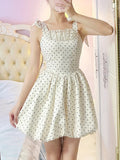 Beauty Homecoming Dress Straps Pleated Polka Dot Short Prom Dress Back to School Outfits Birthday Party Dress HZ0427