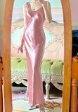 Beauty Prom Dress Pink Satin Crew Neck Evening Dress Long Cocktail Outfits Gala Gown HZ0427