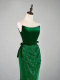 Stunning Mermaid Strapless Green Sequined Prom Dresses Inspiration Evening Dress Princess Graduation Gown HZ0311