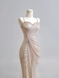 Modest Mermaid Spaghetti Straps Champagne Sequin Long Prom Dresses Impress 18th Birthday Outfits Party Gown HZ0311