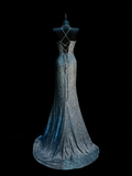 Chic Mermaid Spaghetti Strap Navy Blue Sequin Long Party Dresses Prom Dresses Impress Wedding Guest Dress HZ0311