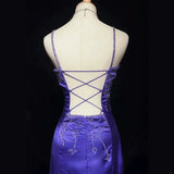 Elegant Mermaid Spaghetti Straps Grape Satin Long Prom Dresses Formal Party Gowns Vestidos De Dia HZ0311