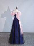 Modest Night Aesthetic Ball Gown Off The Shoulder Blue Pink Tulle College Formal Sweet 16 Outfit Long Prom Dresses For Teens HZ0311