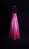 Retro A line Halter Hot Pink Satin 2000s Long Prom Dresses Inspo 19th Birthday Outfits Formal Dress HZ0311