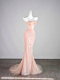 Classy Mermaid Pink Strapless Sequin Sleeveless Senior Prom dresses High School Formal Dress HZ0311