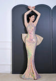 Modest Mermaid Halter Sequin Long Prom Dresses High School Teens Senior Graduation Dance Party Outfits HZ0311