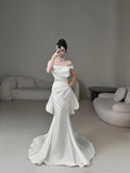 Classic Mermaid Wedding Dresses Off The Shoulder Satin White With Short Sleeves Brides Dress Summer Bridal Gowns HZ0311