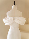 Classic Mermaid Wedding Dresses Off The Shoulder Satin White With Short Sleeves Brides Dress Long Bridal Gowns HZ0311
