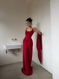 Unique Mermaid Spaghetti Strap Bright Red With Scarf Long Prom Dresses Inspiration Birthday Gowns Formal Evening Dress HZ0311