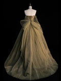 Modest Ball Gown Strapless Green Tulle With Appliques College Formal Outfits Long Prom Inspo Graduation Dresses HZ0311