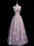 Modest A line High Neck Pink Floral Tulle Prom Dresses Inspiration Party Gowns Princess Formal Dress HZ0311