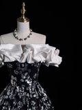 Modest Ball Gown Off The Shoulder Black Floral Sequin College Formal Sweet 16 Outfit Long Prom Dresses For Teens HZ0311