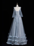 Beautiful Ball Gown Spaghetti Strap Blue Tulle Long Prom Dresses Inspiration Evening Gowns Formal Dress HZ0311