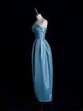 Gorgeous A Line Strapless Blue Satin Long Formal Evening Dress Gowns Prom Dresses HZ0311