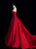 Modest Ball Gown Strapless Red Pleated Ruffles Long Prom Dresses Night Semi Formal Dress HZ0311