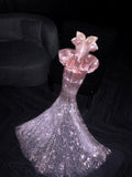 Princess Mermaid Strapless Pink Sequined Long Formal Evening Dress Formal 18th Birthday Gowns Prom Dresses HZ0311
