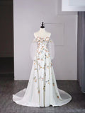 Modest A line Sweetheart Floral White College Formal Outfit With Long Sleeves Prom Graduation Dresses For Teens HZ0311