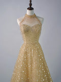 Sparkly Ball Gown High Neck Yellow Sequins Senior Prom Dresses High School Long Formal Dress HZ0311