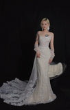 Romantic Long Wedding Dresses White Mermaid Strapless Lace Long Wedding Dress For Brides Fitted With Train Bridal Gowns HZ0311
