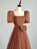 Modest A line Square Neck Polka Dots Tulle Prom Dresses Inspiration Party Gowns Princess Formal Dress HZ0311