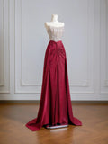 Sparkly Sheath Strapless Burgundy Sequin Long Prom Dresses Impress 18th Birthday Outfits Party Gown HZ0311