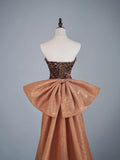 Cute A Line Strapless Brown Sequins Senior Prom Dresses High School Long Formal Dress HZ0311