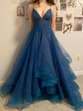 Flattering Ball Gown Spaghetti Strap Navy Blue Prom Dresses Long Birthday Party Dress Evening Dresses HZ0311