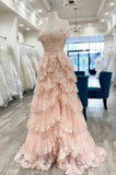 Pretty Off The Shoulder Pink Lace Slit Long Formal Prom Dresses Party Dresses HZ0311