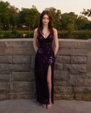 Purple Slit Long Mermaid Prom Dresses Formal Sparkly Evening Gowns HZ0311