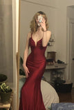 Burgundy Mermaid Long Prom Evening Dress Formal Gowns Inspo Evening Outfit HZ0311