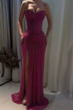 Sweetheart Sleeveless Ruch Side Slit Sheath Sparkly Prom Dresses HZ0311