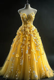 Luxurious Ball Gown Sweetheart Yellow With Flowers 2026 Prom Dress 16 Birthday Party Dress For Women Formal Gown HZ0311