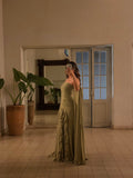 Ethereal Mermaid Strapless Olive Green Chiffon Long Prom Dresses Inspiration Evening Gowns Formal Party Prom Dress HZ0311