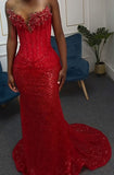 Elegant Mermaid Sweetheart Sequin With Beadings Long Formal Prom Evening Dress Dinner Outfits Party Gowns HZ0311
