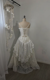 Retro Spaghetti Straps A-Line Lace Ruffles Vintage Wedding Dress Eveing Dress, HZ0427